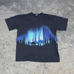 Vintage 1990 Northern Lights Polar Bear Theme All Over Print Shirt Size Large